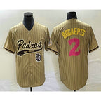 San Diego Padres #2 Xander Bogaerts Tan MWATKINS Pinstripe 2023 City Connect Cool Base Stitched Jersey 2