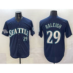 Seattle Mariners #29 Cal Raleigh Navy MWATKINS With 2025 AL West Division Champions Patch Limited Stitched jersey