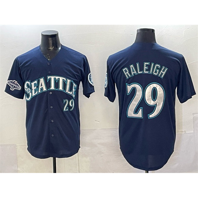 Seattle Mariners #29 Cal Raleigh Navy MWATKINS With 2025 AL West Division Champions Patch Limited Stitched jersey