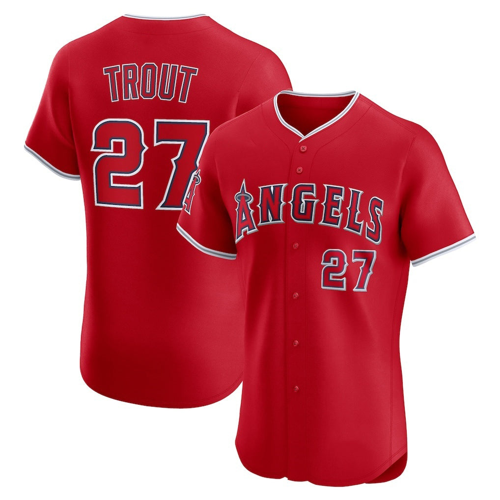 Los Angeles Angels #27 Mike Trout Red MWATKINS Alternate Elite Jersey