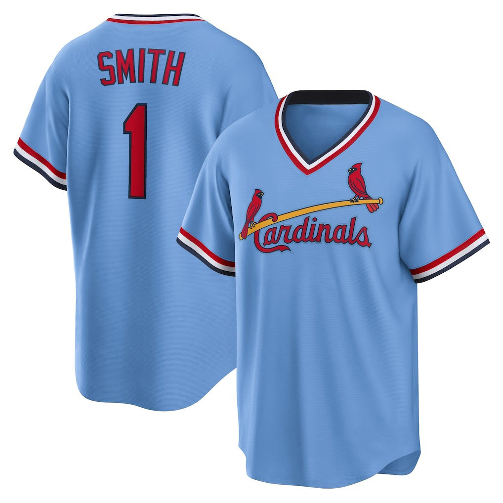 St. Louis Cardinals #1 Ozzie Smith Light Blue MWATKINS Road Cooperstown Collection Player Jersey