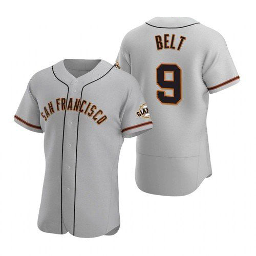 San Francisco Giants #9 Brandon Belt Gray MWATKINS Road Jersey