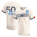 Los Angeles Dodgers #50 Mookie Betts Cream MWATKINS City Connect Elite Jersey