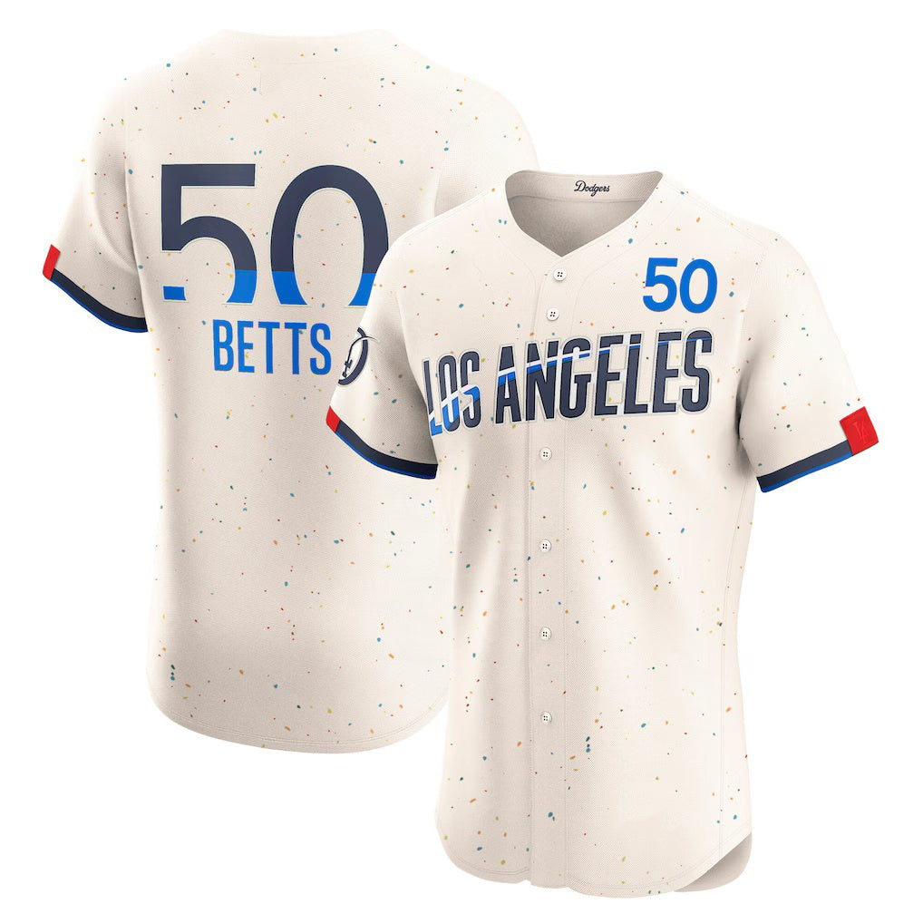 Los Angeles Dodgers #50 Mookie Betts Cream MWATKINS City Connect Elite Jersey