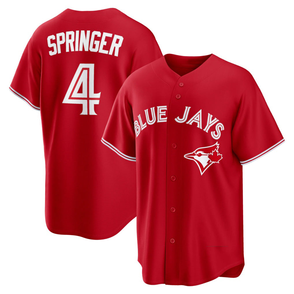 Toronto Blue Jays #4 George Springer Red MWATKINS Canada Day Replica Jersey
