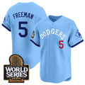 Los Angeles Dodgers #5 Freddie Freeman Blue MWATKINS With 2024 World Series Patch Vapor Premier Limited Stitched Jersey