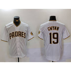 San Diego Padres #19 Tony Gwynn White MWATKINS Team Logo Stitched Cool Base Jersey