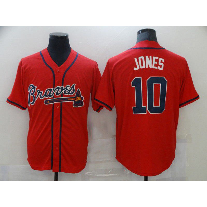 Atlanta Braves #10 Chipper Jones Red MWATKINS Stitched Cool Base Jersey