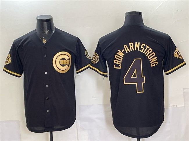 Chicago Cubs #4 Pete Crow-Armstrong Black Gold MWATKINS 150th Anniversary Patch Stitched Jersey