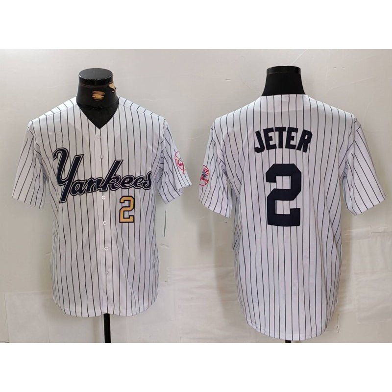 New York Yankees #2 Derek Jeter White MWATKINS Pinstripe Fashion Cool Base Jerseys 2
