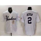 New York Yankees #2 Derek Jeter White MWATKINS Pinstripe Fashion Cool Base Jerseys 2