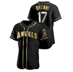 Los Angeles Angels #17 Shohei Ohtani Black Gold MWATKINS Stitched Flex Base Jersey