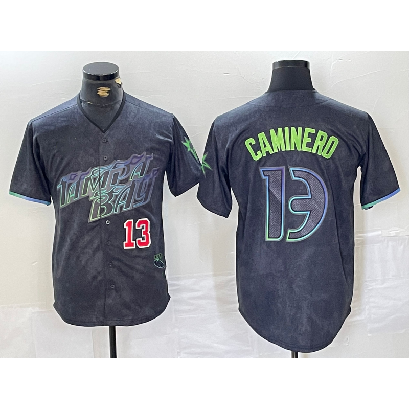 Tampa Bay Rays #13 Junior Caminero Number Charcoal MWATKINS 2024 City Connect Limited Stitched Jersey 2