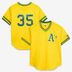Oakland Athletics #35 Rickey Henderson Mitchell & Ness Yellow MWATKINS Authentic Batting Practice Jersey