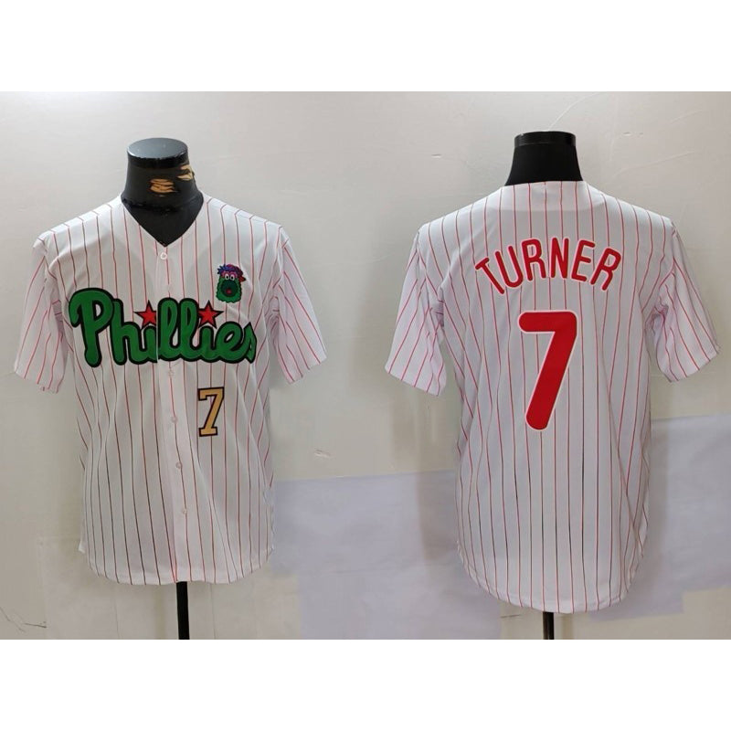 Philadelphia Phillies #7 Trea Turner White Green MWATKINS Cool Base Stitched Jerseys