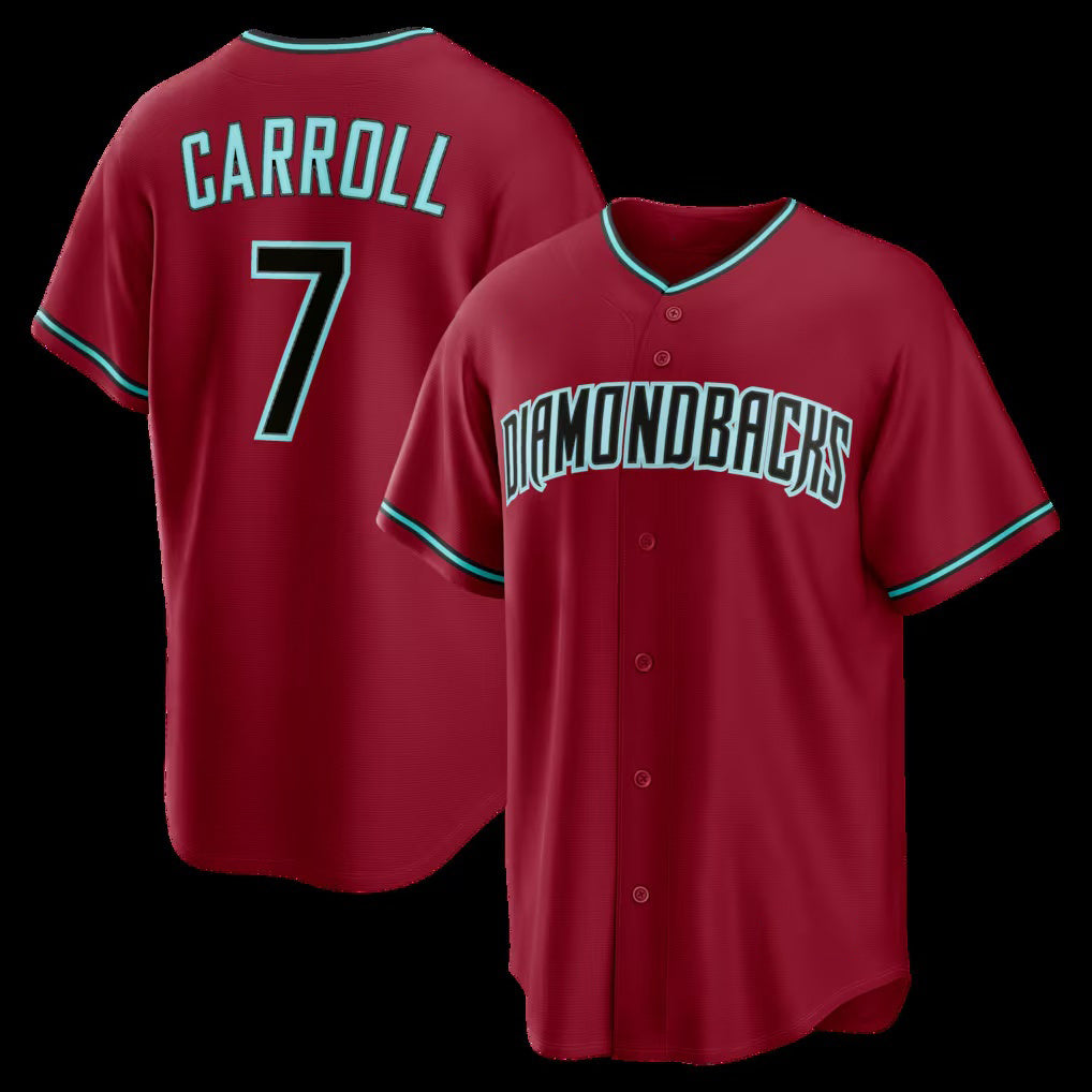 Arizona Diamondbacks #7 Corbin Carroll Crimson MWATKINS Alternate 2 Replica Jersey