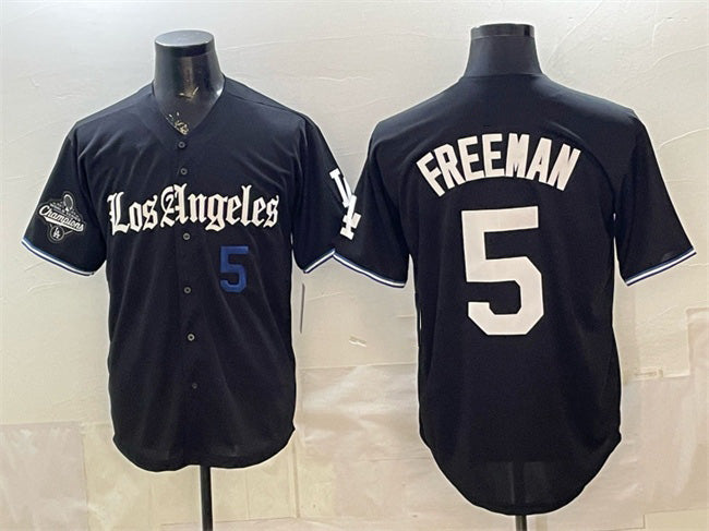 Los Angeles Dodgers #5 Freddie Freeman Black MWATKINS 2025 World Series Champions Patch 'Gothic Edition' Vapor Premier Limited Stitched Jersey
