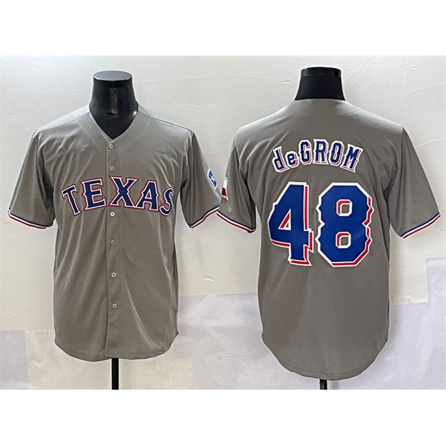 Texas Rangers #48 Jacob deGrom Gray MWATKINS With Patch Cool Base Stitched Jersey
