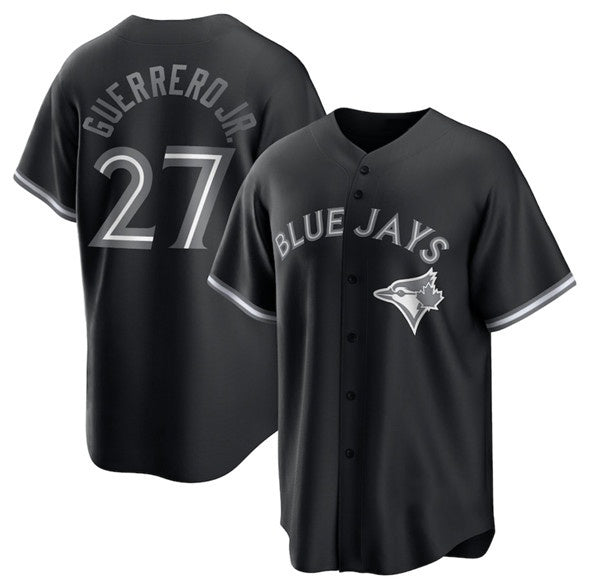 Toronto Blue Jays #27 Vladimir Guerrero Jr. Black MWATKINS Lights Out Limited Stitched Jersey