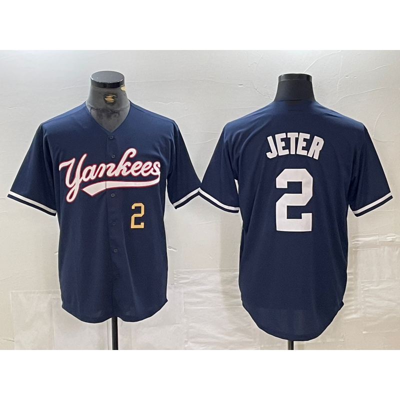 New York Yankees #2 Derek Jeter Number Navy MWATKINS Cool Base Stitched Jersey