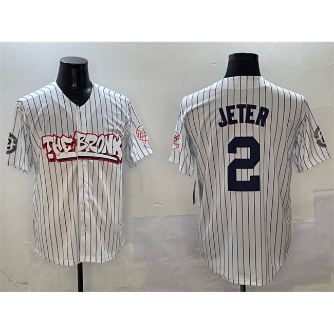 New York Yankees #2 Derek Jeter White MWATKINS Bronx Graffiti Vapor Limited Stitched Jersey