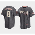 Washington Nationals #8 Carter Kieboom 2022 Grey MWATKINS City Connect Cherry Blossom Cool Base Stitched Jersey
