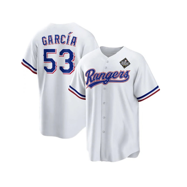 Texas Rangers #53 Adolis Garc¨ªa White MWATKINS 2023 World Series Stitched Jersey