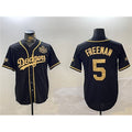 Los Angeles Dodgers #5 Freddie Freeman Black Gold MWATKINS 2024 World Series Patch And Champions Patch Cool Base Stitched Jersey