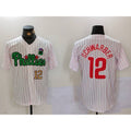 Philadelphia Phillies #12 Kyle Schwarber White Green MWATKINS Cool Base Stitched Jerseys