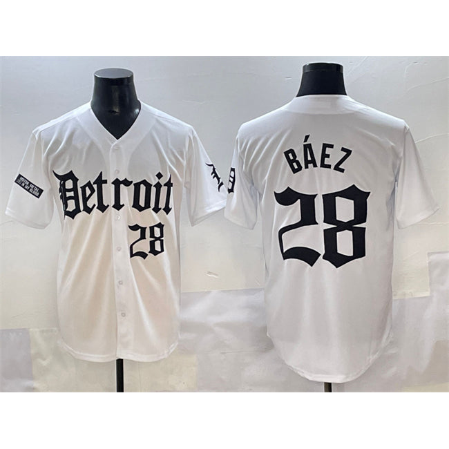 Detroit Tigers #28 Javier B¨¢ez White MWATKINS 'Motor Gothic Edition' Vapor Premier Limited Stitched Jersey
