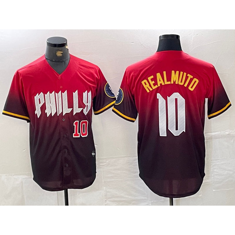 Philadelphia Phillies #10 JT Realmuto Red MWATKINS 2024 City Player Number Cool Base Jerseys
