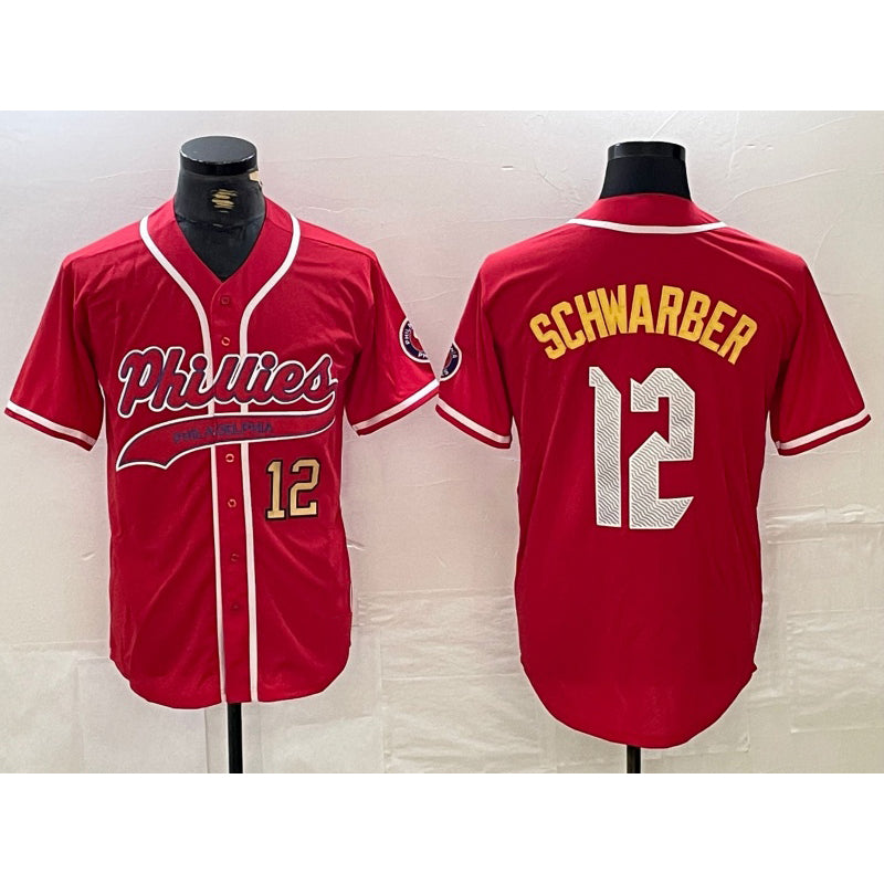 Philadelphia Phillies #12 Kyle Schwarber Red MWATKINS 2024 City Connect Limited Stitched Jersey 3