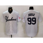 New York Yankees #99 Aaron Judge White MWATKINS Pinstripe Fashion Cool Base Jersey 3