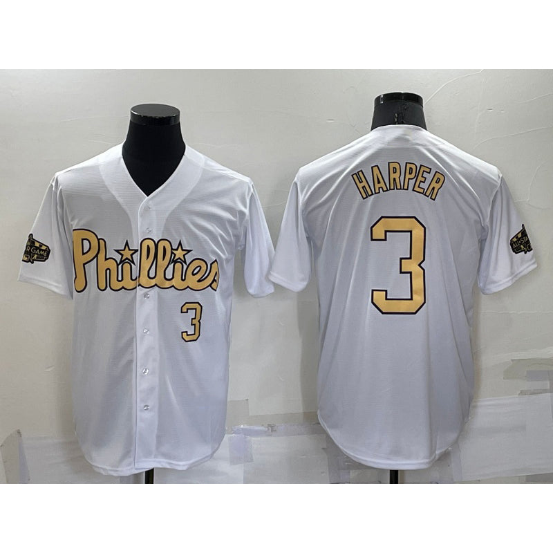 Philadelphia Phillies #3 Bryce Harper Number White MWATKINS 2022 All Star Stitched Cool Base Jersey