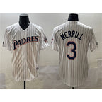 San Diego Padres #3 Jackson Merrill White MWATKINS Throwback With Patch Cool Base Stitched Jersey
