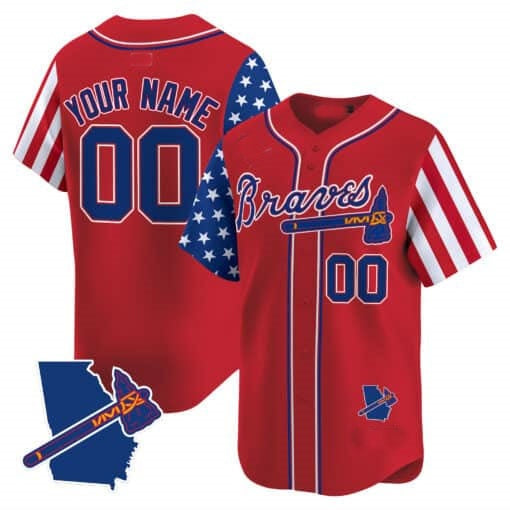Custom Atlanta Braves 2024 Independence Day Vapor Premier Limited Jersey V2 ¨C Red MWATKINS