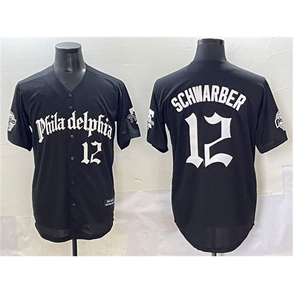 Philadelphia Phillies #12 Kyle Schwarber Black MWATKINS Gothic Vapor Limited Stitched Jersey