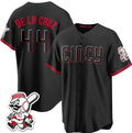 Cincinnati Reds #44 Elly De La Cruz Black MWATKINS City Connect With Patch Limited Stitched Jersey