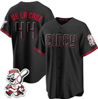 Cincinnati Reds #44 Elly De La Cruz Black MWATKINS City Connect With Patch Limited Stitched Jersey