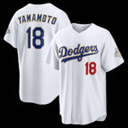 Los Angeles Dodgers #18 Yoshinobu Yamamoto White MWATKINS 2026 Gold Collection Stadium Jersey