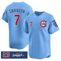 Chicago Cubs #7 Dansby Swanson Blue MWATKINS 'Ryne Sandberg Tribute' Vapor Limited V3 Stitched Jersey
