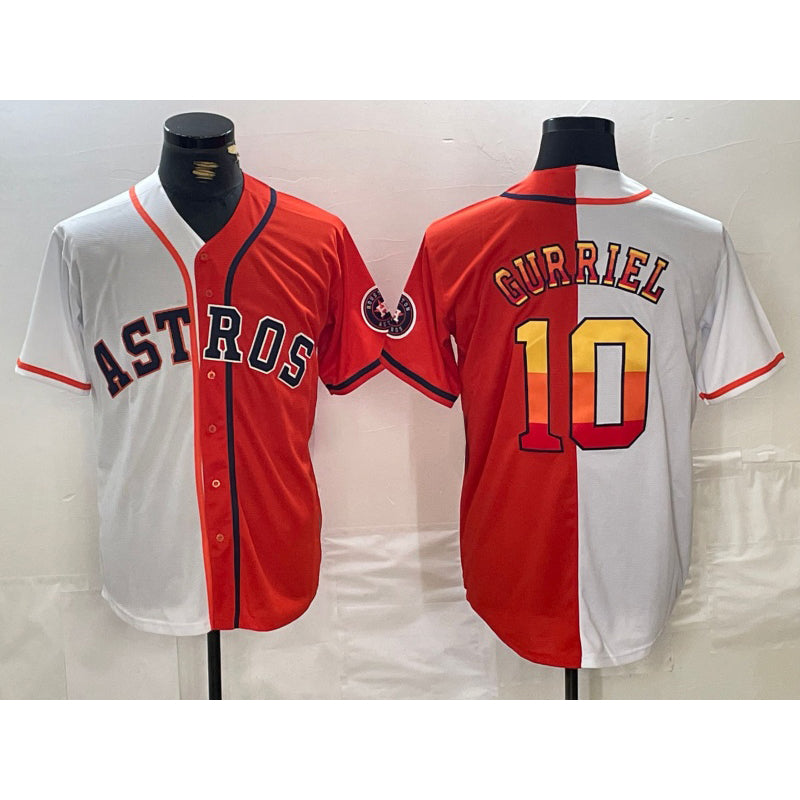 Houston Astros #10 Yuli Gurriel White Orange MWATKINS Split Stitched Jersey 2