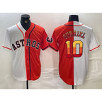 Houston Astros #10 Yuli Gurriel White Orange MWATKINS Split Stitched Jersey 2