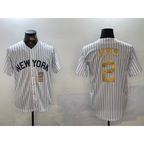 New York Yankees #2 Derek Jeter White MWATKINS Pinstripe Fashion Cool Base Jerseys