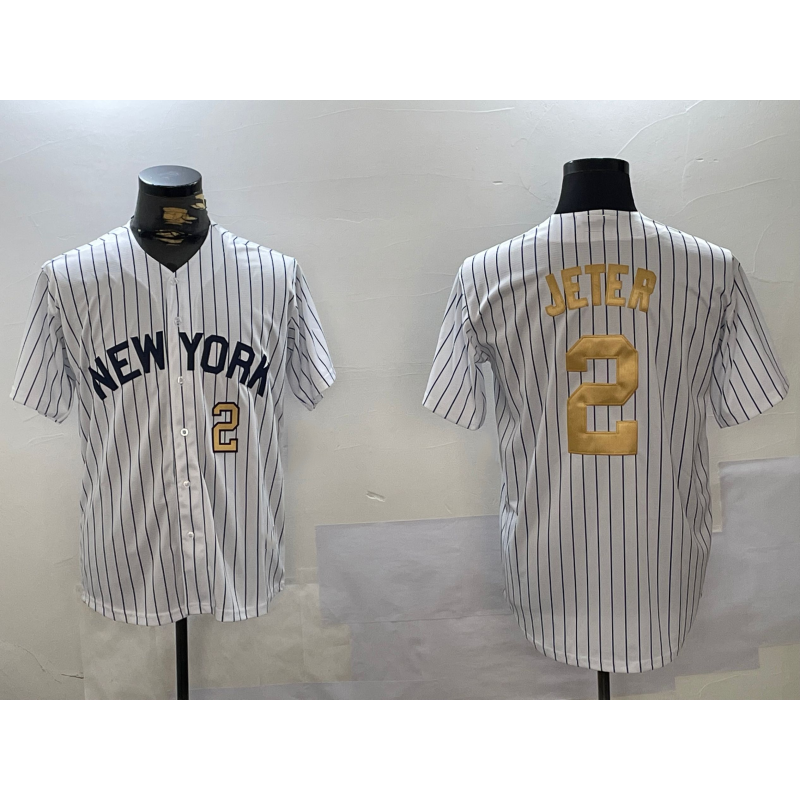 New York Yankees #2 Derek Jeter White MWATKINS Pinstripe Fashion Cool Base Jerseys