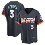 San Diego Padres #3 Jackson Merrill Obsidian MWATKINS 2026 City Connect Stadium Jersey