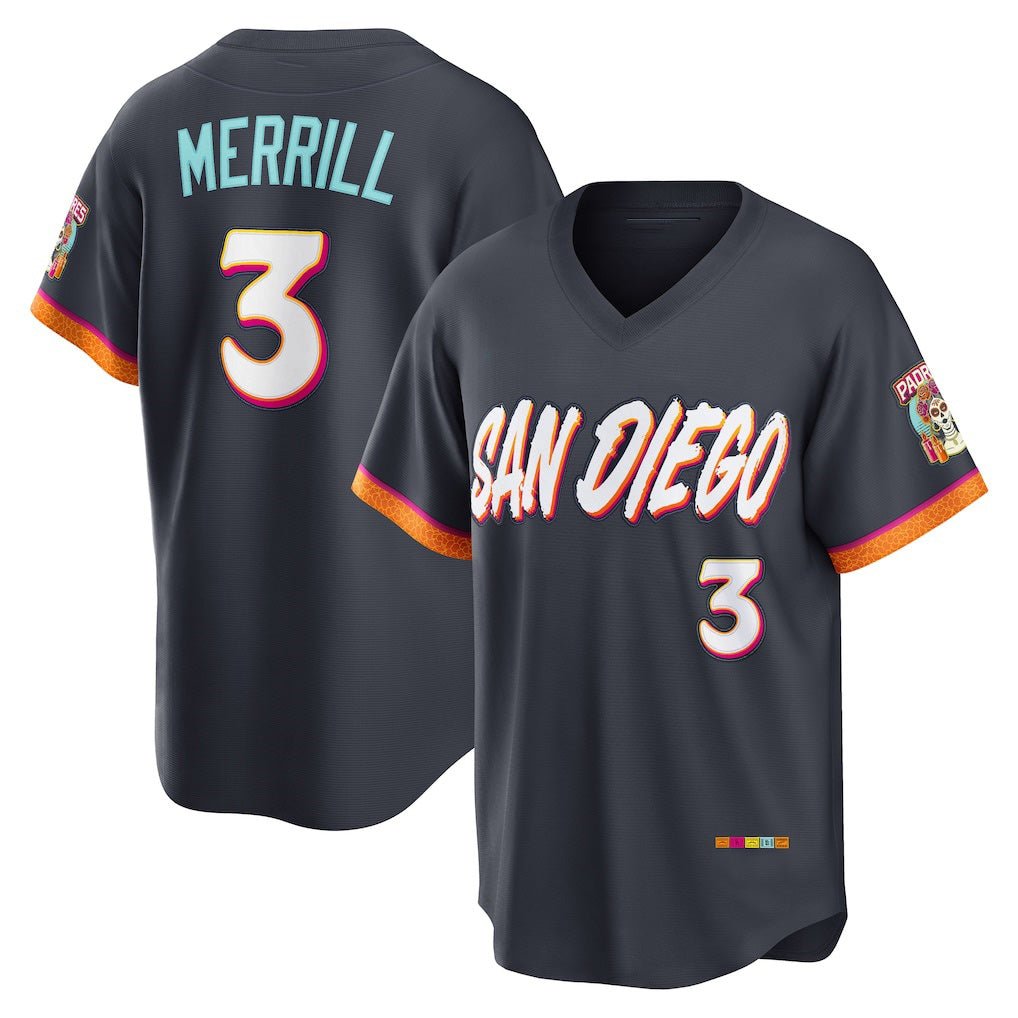 San Diego Padres #3 Jackson Merrill Obsidian MWATKINS 2026 City Connect Stadium Jersey