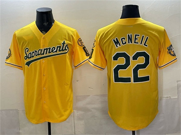 Oakland Athletics #22 Jeff McNeil 2026 Yellow MWATKINS Alternate Sacramento Celebrating 125 Years Vapor Limited Stitched Jersey
