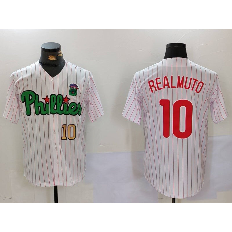 Philadelphia Phillies #10 J.T. Realmuto White Green MWATKINS Cool Base Stitched Jerseys
