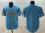Milwaukee Brewers Blank Blue MWATKINS With Home & Bob Uecker Patch Stitched Jersey